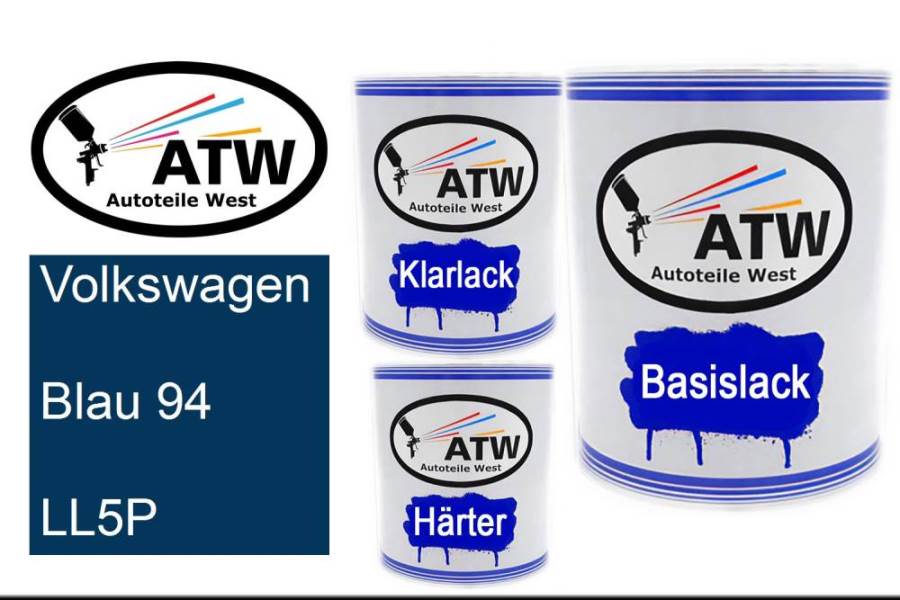 Volkswagen, Blau 94, LL5P: 1L Lackdose + 1L Klarlack + 500ml Härter - Set, von ATW Autoteile West.